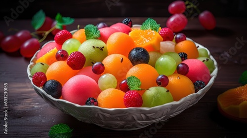  a white bowl filled with lots of different types of fruit. generative ai