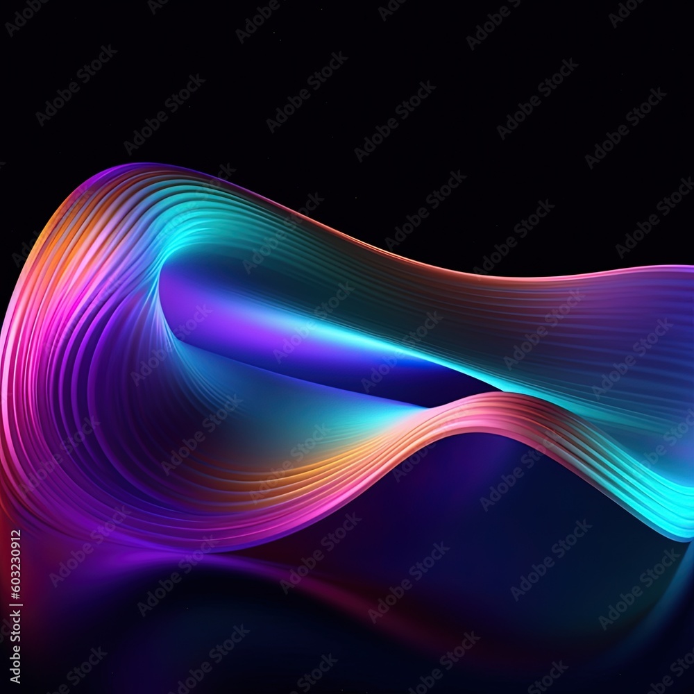 abstract colorful wavy lines on dark background.Generative Ai abstract colorful wavy lines on dark background.Generative Ai
