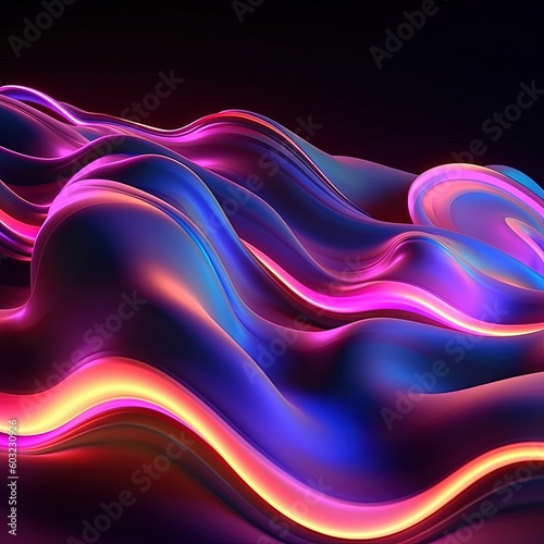 abstract colorful wavy lines on dark background.Generative Ai