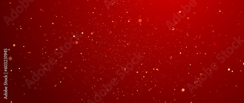 Banner particles glitter awards dust red gradient abstract background. Futuristic glittering in space on red background.