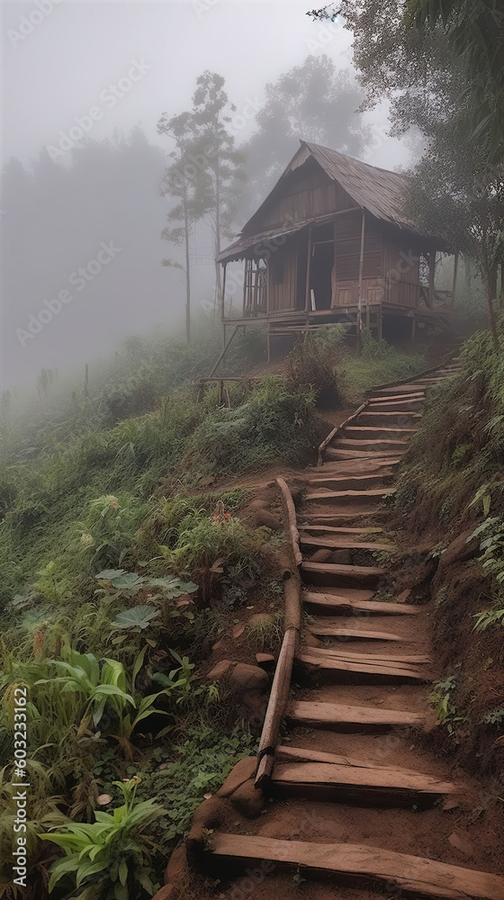 stairs in the forest. Generative Ai stairs in the forest. Generative Ai
