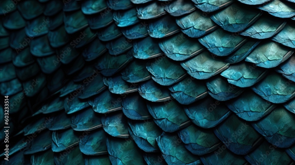  a close up of a blue bird's feathers with a black background.  generative ai
