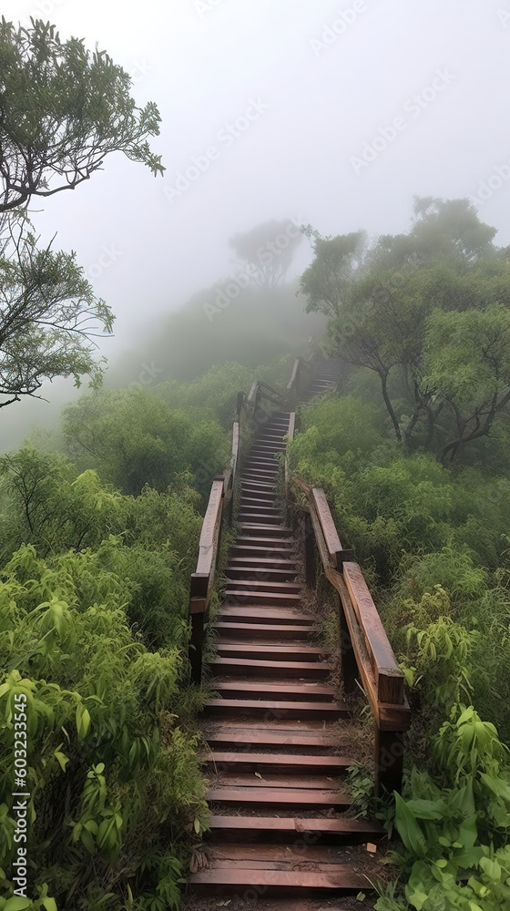 stairs in the forest. Generative Ai stairs in the forest. Generative Ai