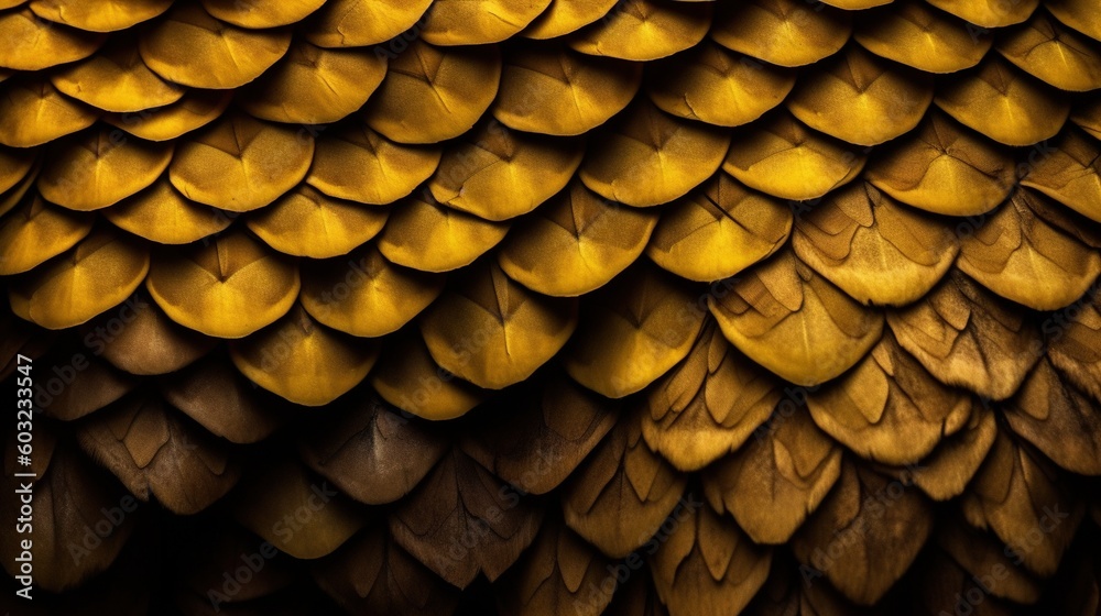 a close up of a yellow and brown bird's feathers. generative ai a close up of a yellow and brown bird's feathers. generative ai