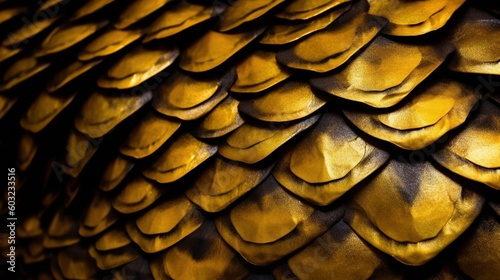  a close up of a yellow snake skin pattern on a wall. generative ai