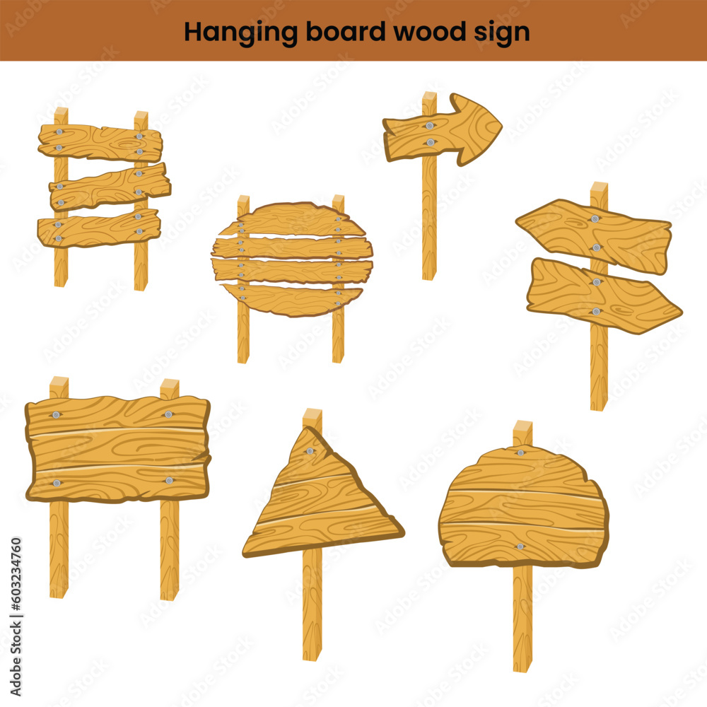 Set Wooden signs boards set with different shapes vector with isolated on white background Set Wooden signs boards set with different shapes vector with isolated on white background