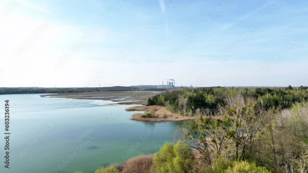 konin coal power plant in Poland warta river aerial view 