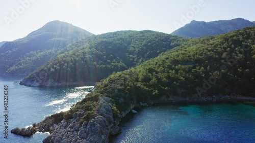 Aerial view of small bay between rocks in mediterranean sea, Akvaryum Koyu, Datça photo