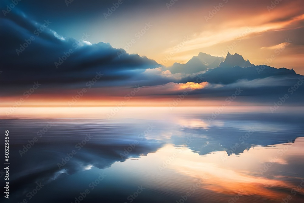 Yellow Sun Set in The Middle of The Ocean. Generative AI Yellow Sun Set in The Middle of The Ocean. Generative AI