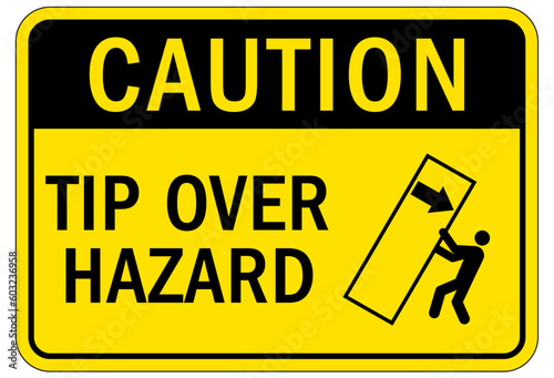 Tip over hazard sign and labels