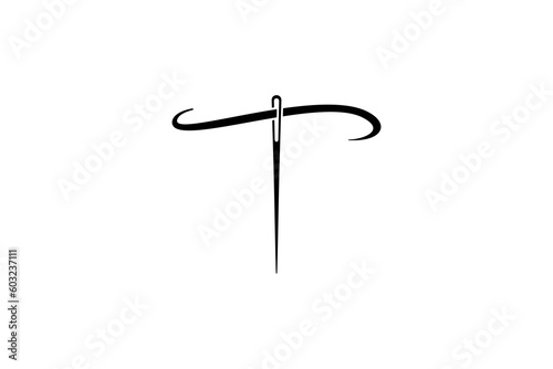 letter t and thread needle logo design vector premium