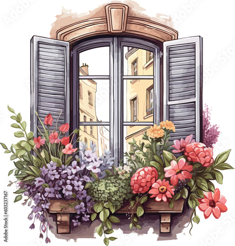 Vintage floral windows clipart