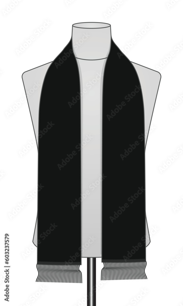 Blank Black Soccer Fans Scarf Template On White Background, Vector File