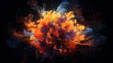  a colorful explosion of colored smoke on a black background with a black background.  generative ai