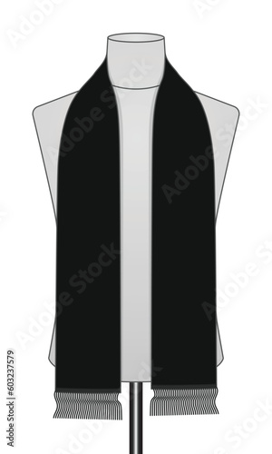 Blank Black Soccer Fans Scarf Template On White Background, Vector File
