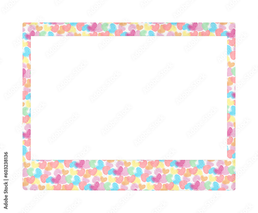 rectangle polaroid photo frame with colorful hearts, template, png file