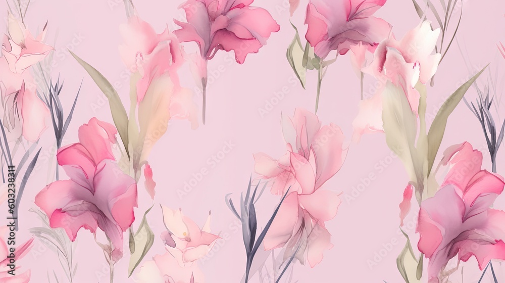  a pink floral wallpaper with pink flowers on a pink background.  generative ai