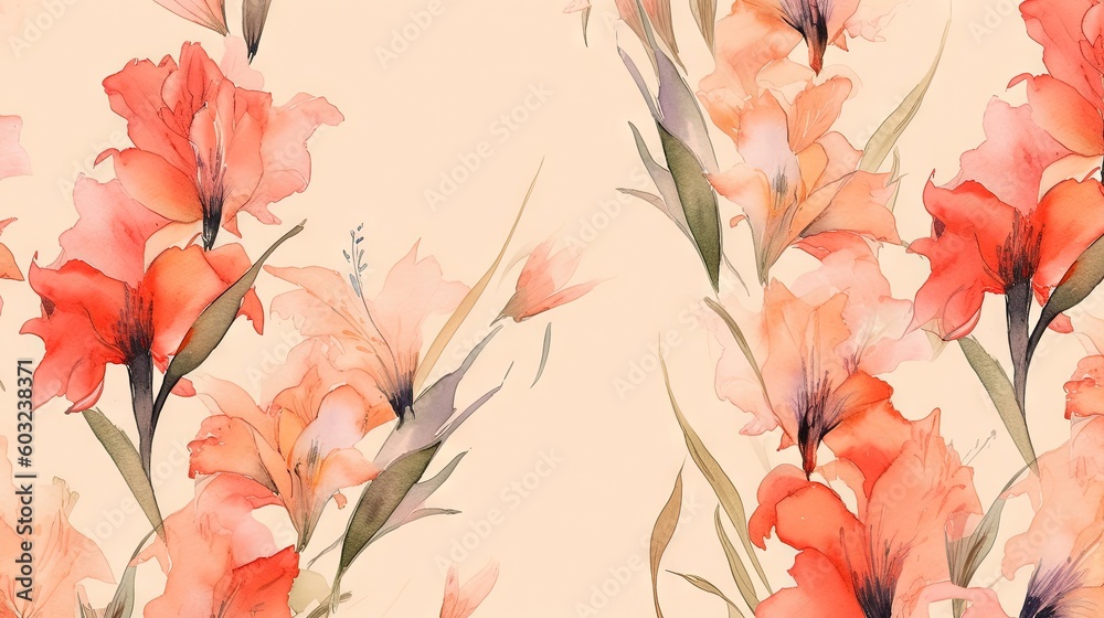  a watercolor painting of red flowers on a beige background.  generative ai