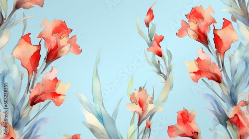  a painting of a bunch of flowers on a blue background.  generative ai