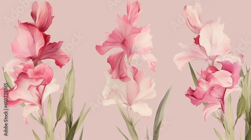  a group of pink and white flowers on a pink background. generative ai