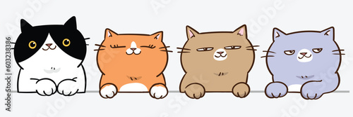 Vector Illustration of Cartoon Cat Head Characters on Isolated Background