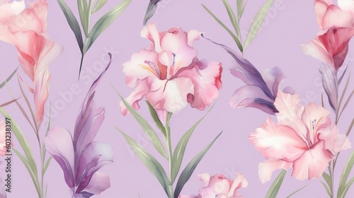  a watercolor painting of pink flowers on a purple background.  generative ai