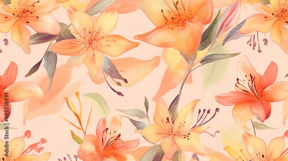  a watercolor painting of yellow and orange flowers on a pink background.  generative ai