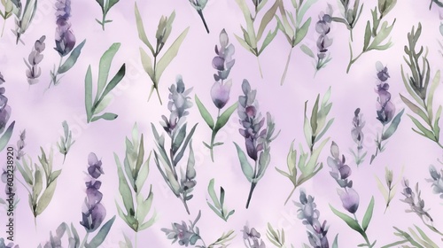  a watercolor painting of lavender flowers on a purple background.  generative ai © Nadia