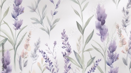  a watercolor painting of purple flowers on a white background. generative ai