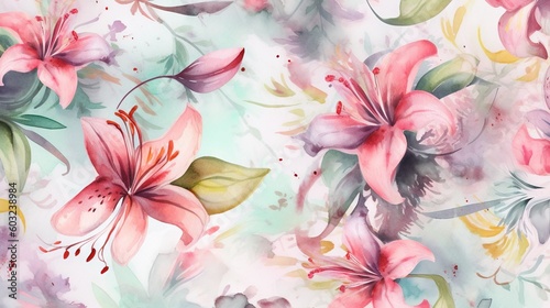  a watercolor painting of pink flowers on a white background.  generative ai