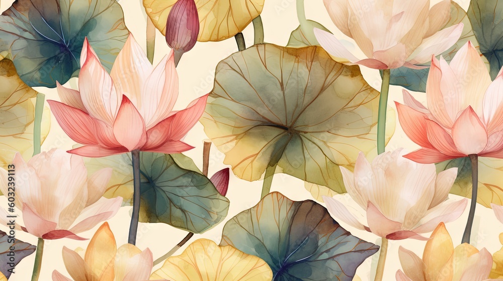  a watercolor painting of a bunch of flowers with leaves.  generative ai