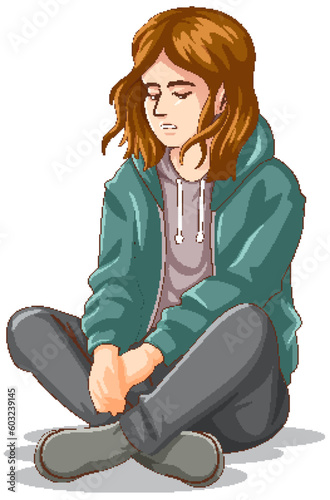 Sad teenage sitting on the floor
