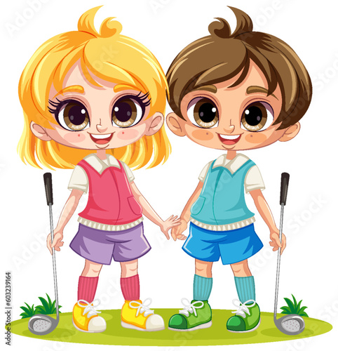 Isolated professional golfer cartoon character holding golf club