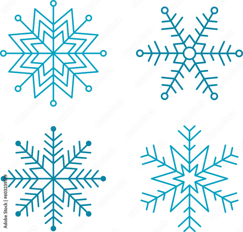 Snowflakes Line Drawings in Vector Format, EPS, Snowflake Icons, Line ...