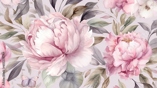  a floral wallpaper with pink flowers on a pink background. generative ai