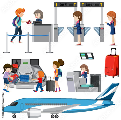 Airport element and people vector set
