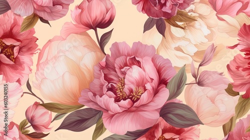  a bunch of flowers that are on a pink background with green leaves. generative ai