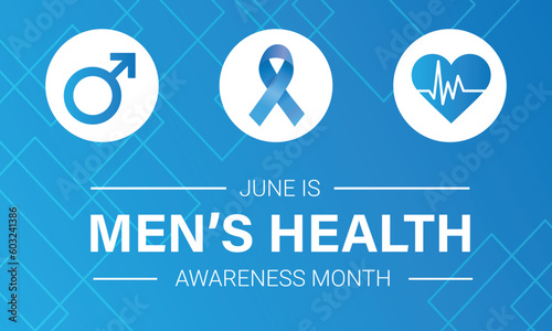 Men's Health Awareness design with male logo, a blue ribbon and a  blue heart. Vector illustration