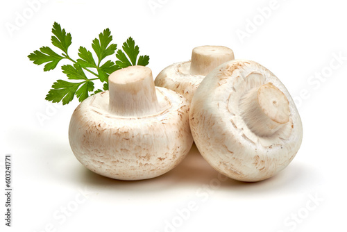 Fresh Champignon mushrooms, isolated on white background.