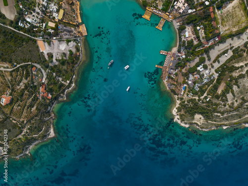 Fototapeta Naklejka Na Ścianę i Meble -  Ayayorgi Coast White Beach Drone Photo in the Summer Season, Cesme Izmir Turkey (Turkiye)
