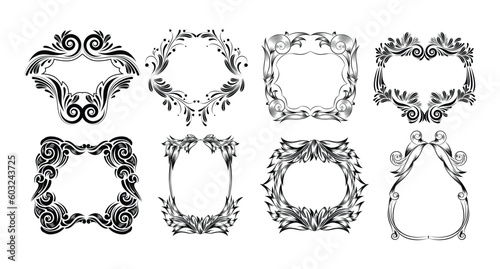 Luxury decorative golden frames. Retro ornamental frame, vintage ornaments & ornate border. Decorative wedding frames, antique museum image borders. Isolated vector icons set