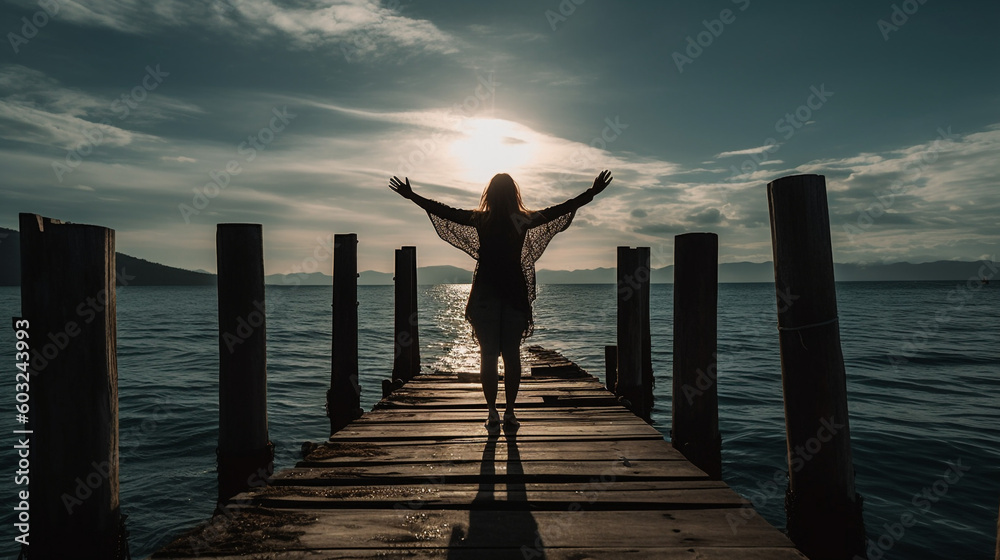 Fototapeta premium silhouette of a person standing on a pier