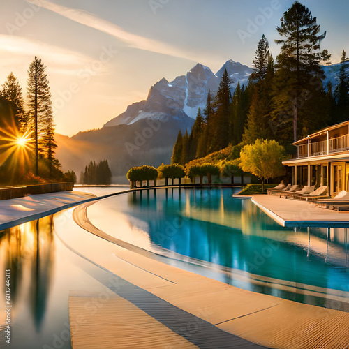 pool at sunset