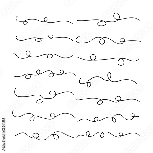  set of hand-drawn curved line vectors, border lines shape, doodle line stroke vectors, Curl Line Vectors, curve directional symbols Vector illustrations, calligraphic curve flourish line vector