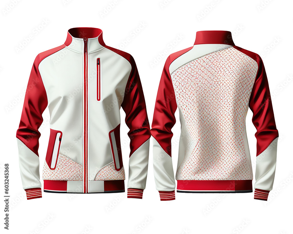 Cool jacket in white color and red patterns on isolated transparent ...