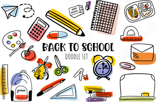 Back to school doodle set. Education, study. Stationery. Children is education
