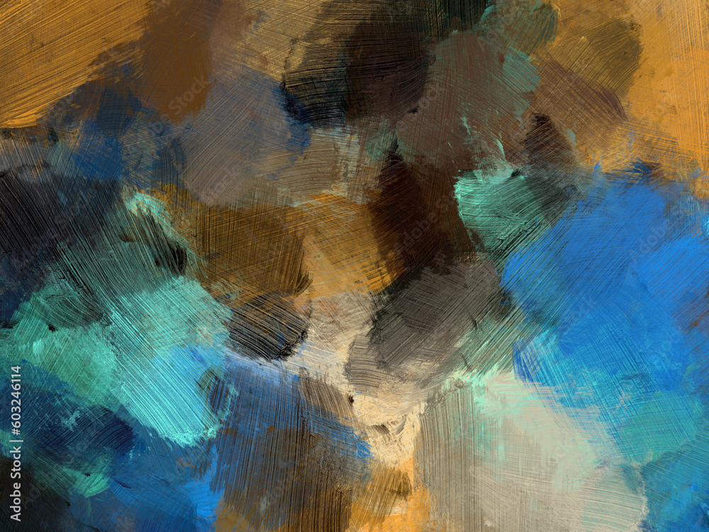 Colorful oil paint brush abstract background blue brown