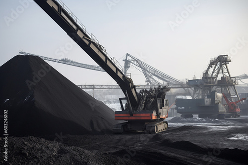 Coal mining at an open pit. Generative AL