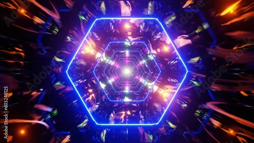 Animated modern background multicolor flashing glow hexagons and plasma. 3d loop seamless motion graphic abstract backdrop
