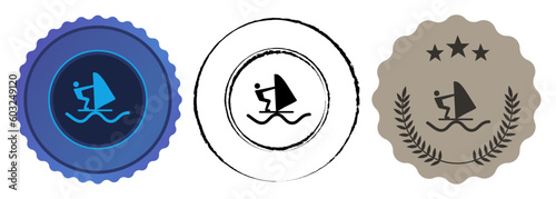 Sailing sport people wind surfing nautical competition award purple black brown color flat medal